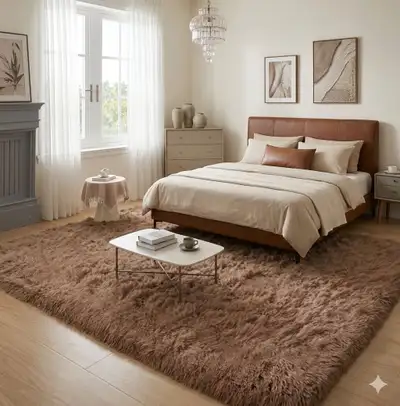 Soft, Fluffy Brown Carpet That Adds a Romantic And Warm Touch , View more