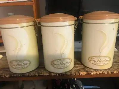 Coffee canisters x3 Tim Horton metal, View more