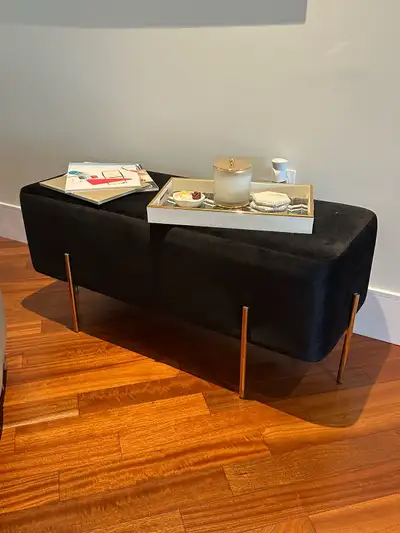 Black velvet bench, View more