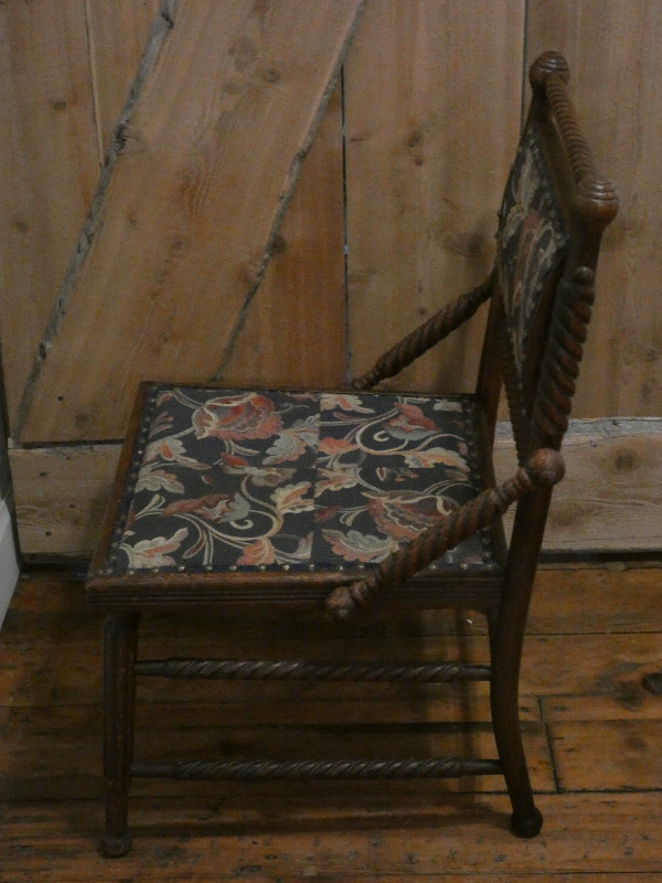 Low seat hand carved antique tapestry chair in Chairs & Recliners in St. Catharines - Image 3