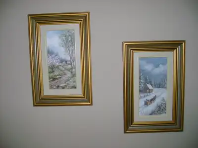Yvon Bousquet, 2 saisons,printemps et hiver ,2 tableaux de 6''x12''.