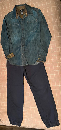 Gap Kids Boy Jean Shirt and Navy Pull-On Pants Size 8/9