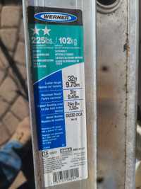 Werner Extension Ladder, 29' X 17.38", Aluminum, 225 lbs.
