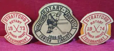 3 VINTAGE STRATFORD ONTARIO OLD HOCKEY PATCHES 1968-74, View more