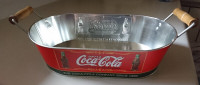 Vintage Coca Cola Embossed Tin Ice Bucket with Wooden Handles
