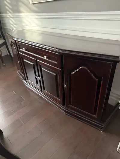 dining room table, chairs and side bar, View more