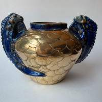 Vintage Sergio Bustamante Iguana Pottery and Brass Vase