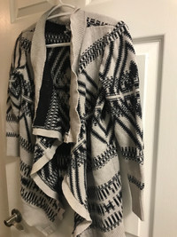 Aeropostale Patterned Knit Waterfall Cardigan Tan and Navy, Size