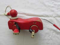 Antique wood Red Dog Pull Toy