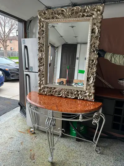 Entrance table with large mirror No issues both solid pieces Please come and view for size As in pic...