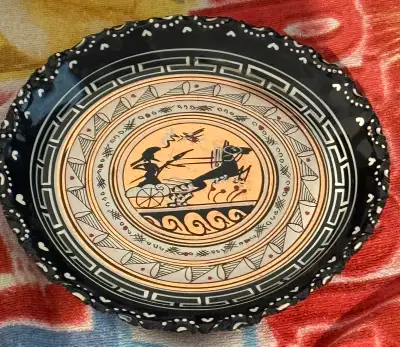 Vintage Greek Handmade Copper Hangable Display Plate, View more