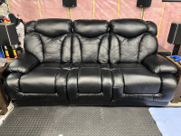 Power reclining recline black faux leather couch