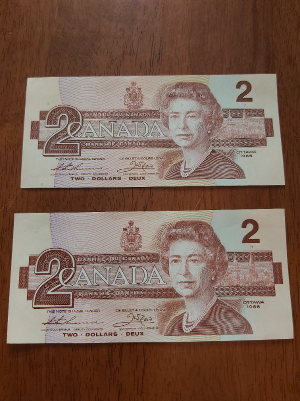 2 B of C 1986 $2 Bills Thiessen Crow EBT 2360820 & EBT 5649966 in Arts & Collectibles in Saint John - Image 2