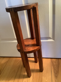 Antique Hand Crafted Oak Wood Two Tiered Plant Stand
