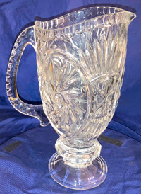 Vtg Crystal Clear Glass Water Pitcher Jug Pinwheel Pattern