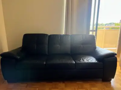 Black Genuine Leather Sofa Set – Excellent Condition, View more