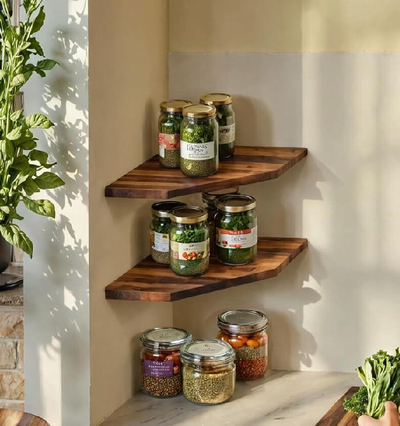 New Set of 2 Solid Wood Corner Wall Floating Shelves, View more