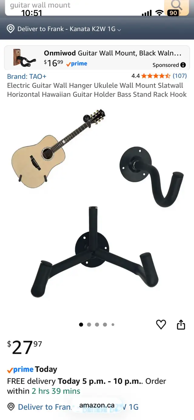 Electric guitar wall hanger (Kanata North)