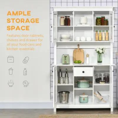 Kitchen Pantry Storage Cabinet, Freestanding Buffet with Hutch,, View more