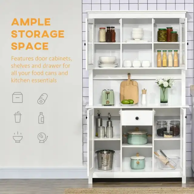 Kitchen Pantry Storage Cabinet, Freestanding Buffet with Hutch, in Hutches & Display Cabinets in Markham / York Region - Image 2