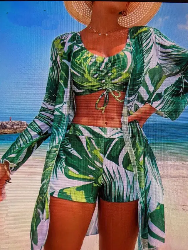 Bikini Outfit Shorts with Long Sleeve Kimono Cover