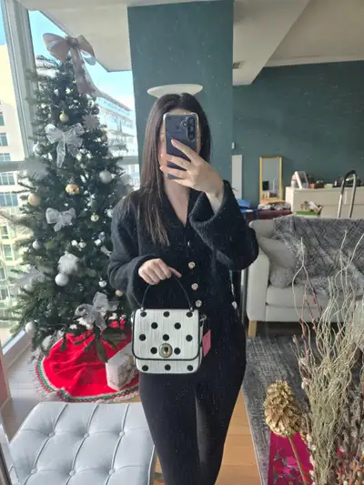Small Kate Spade top handle bag (big enough for a phone and essentials). White fabric with black pol...