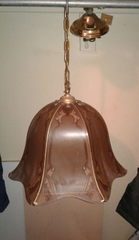 Vintage Hexagon Amber glass pendant Ceiling Lamp 1970s. Three bu