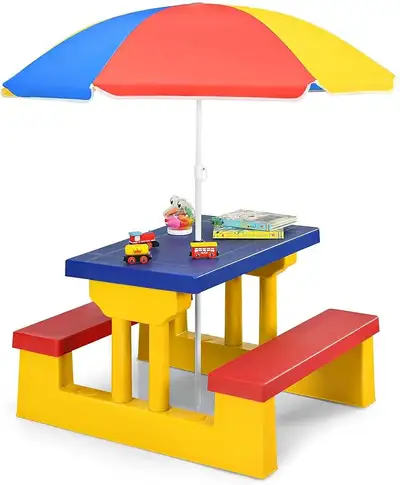 Kids Picnic Table - Indoor/Outdoor Multi-Color & Lightweight!, View more