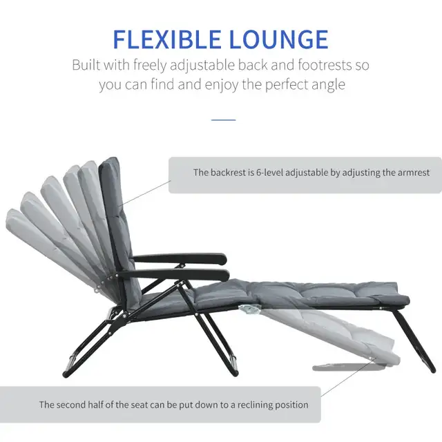 Foldable Lounge Chair, Reclining Patio Sun Lounger with 6-Positi in Patio & Garden Furniture in Markham / York Region - Image 3