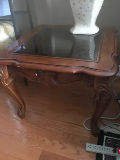 Wood End Table - with Glass Top, View more