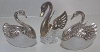 Vintage Glass Swan Salt and Pepper Cellars - 3 Pieces