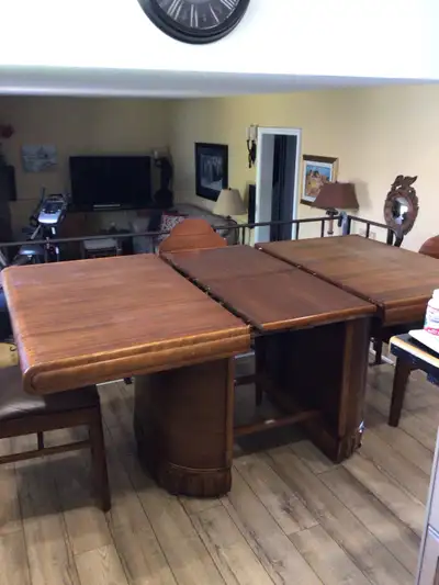 Antique Dining Table 4 Chairs. Leaf folds inside table., View more