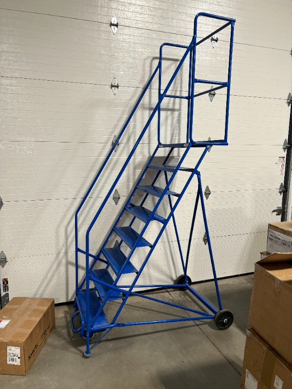Canway 8 Step Safety Angle Rolling Ladder with 15" Top Step Ladders