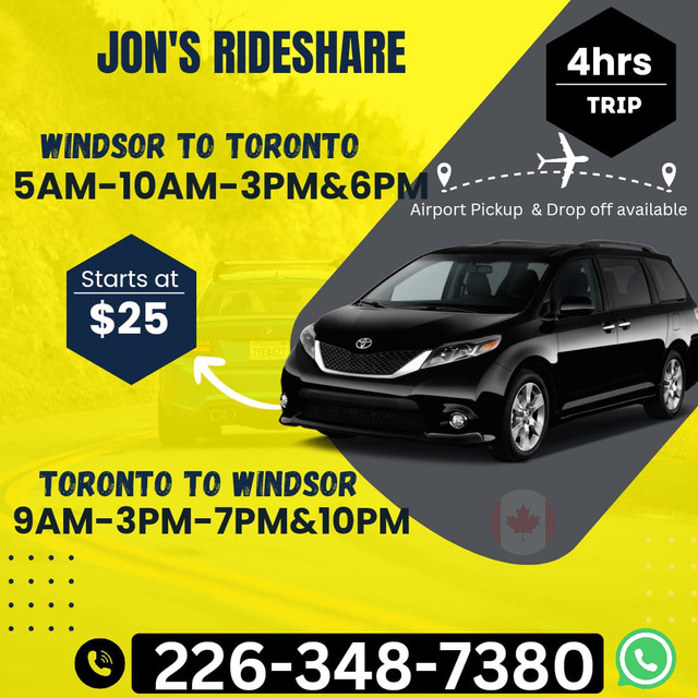 9am, 3pm •• Toronto/Brampton/Airport ➔ Windsor/London  in Rideshare in City of Toronto