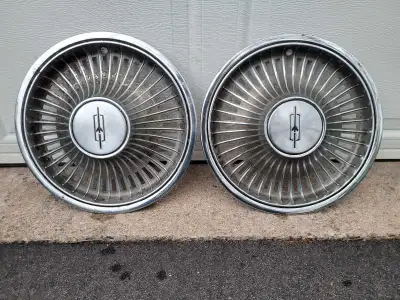 Pair of 72 Olds Cutlass Supreme 14-inch hubcaps in very good condition. Asking $45 for the pair