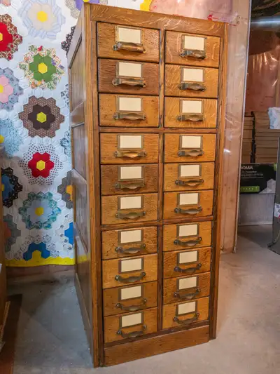 Rare Antique Oak Library Index Card Cabinet, View more