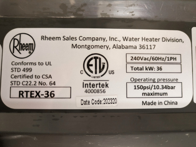 Rheem Tankless water heater Professional Classic Series RTEX-36 in Heating, Cooling & Air in Oakville / Halton Region - Image 3
