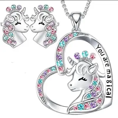 Brand New Unicorn Necklace & Earring Set For Sale, View more