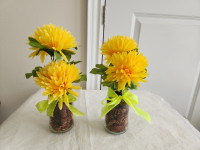 12" tall yellow Chrysanthemum silk flowers with vase 2 =$8