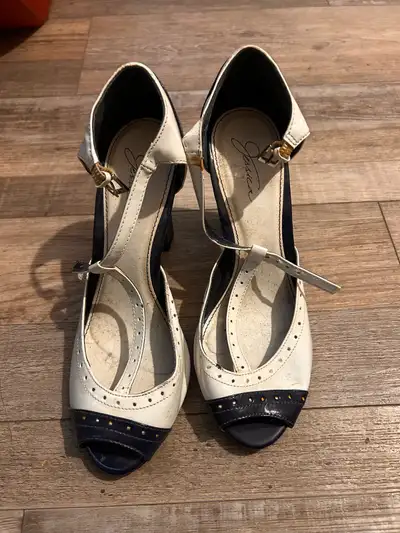 Black and white open toe high heels , View more