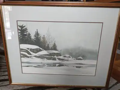 Titled Steve's Place. Framed in Kitchener, matted behind glass. I'm pretty sure it's a watercolor bu...