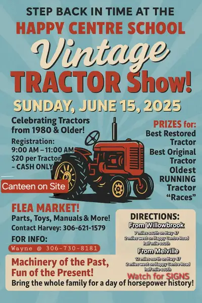 Celebrate machinery of the past at the Happy Centre School Vintage Tractor Show on Sunday, June 15,...