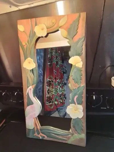 Unique Vintage Mirror with a Hand-Carved Wooden frame 12.5X24", View more