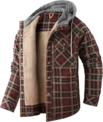 *NEW (Reg. $100)* Men's Hooded Casual Thicken Plaid Work Jacket, View more