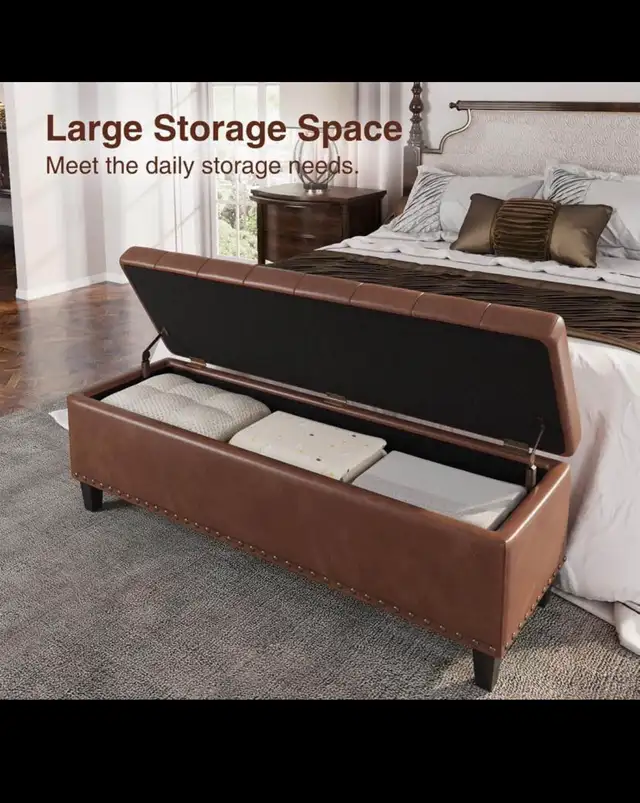 Storage Ottoman Bench,51-Inch Large Storage Bench for Bedroom En in Chairs & Recliners in Hamilton - Image 4