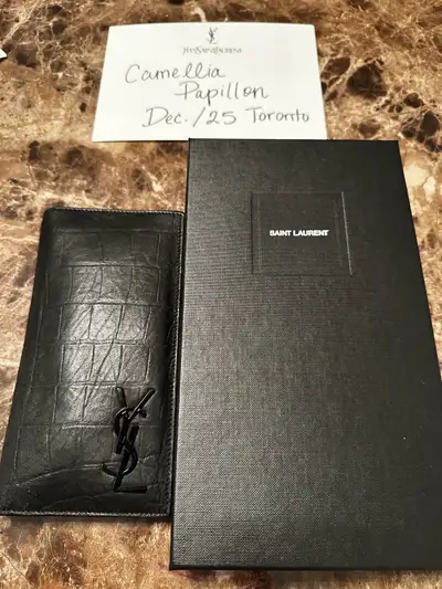Saint Laurent YSL black crocodile embossed long wallet, View more