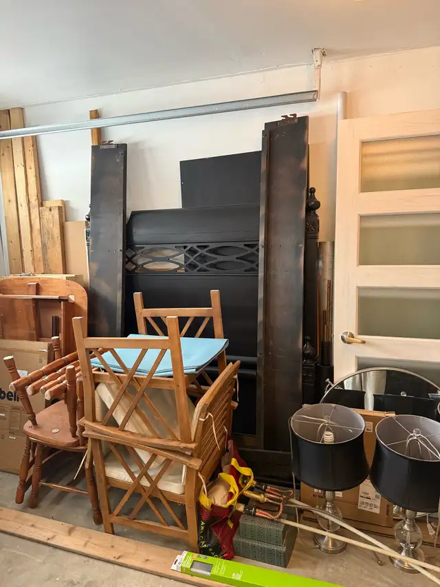 queen size bed frame black, lamps, vintage teak chairs, wood in Multi-item in Hamilton - Image 2