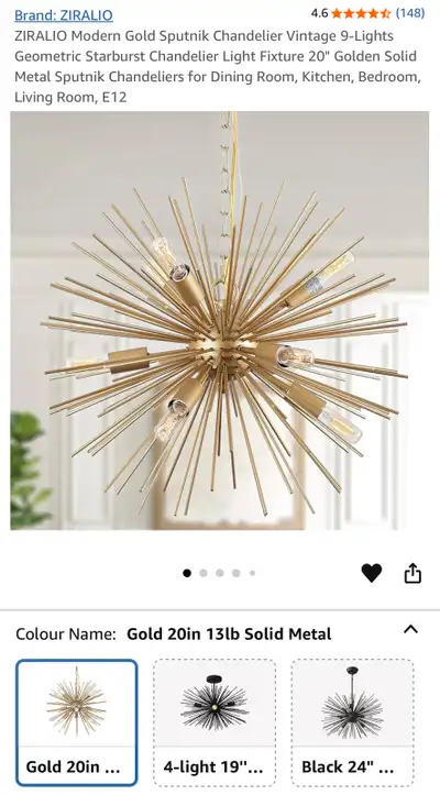 ZIRALIO Gold Sputnik Chandelier, View more