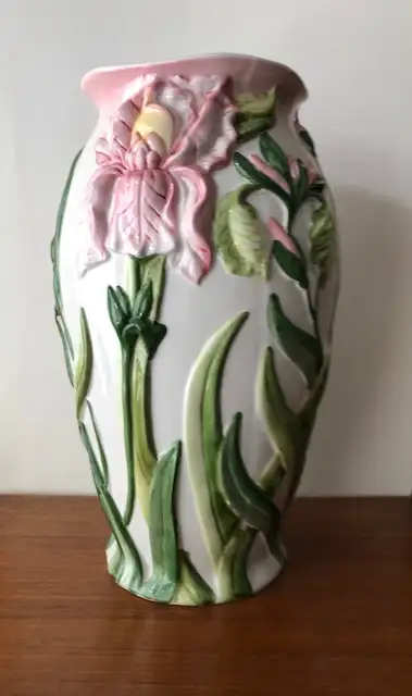 Beautiful Huge Floral Floor Vase Dimensional Signed Hand Painted, View more