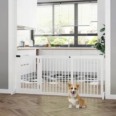 3 Panels Freestanding Length Adjustable Wooden Pet Gate, View more